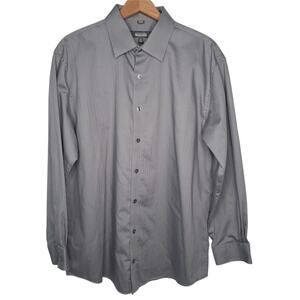 Kenneth Cole Reaction Wrinkle Free Gray Pinstripe Cotton Dress Shirt Size 32-33